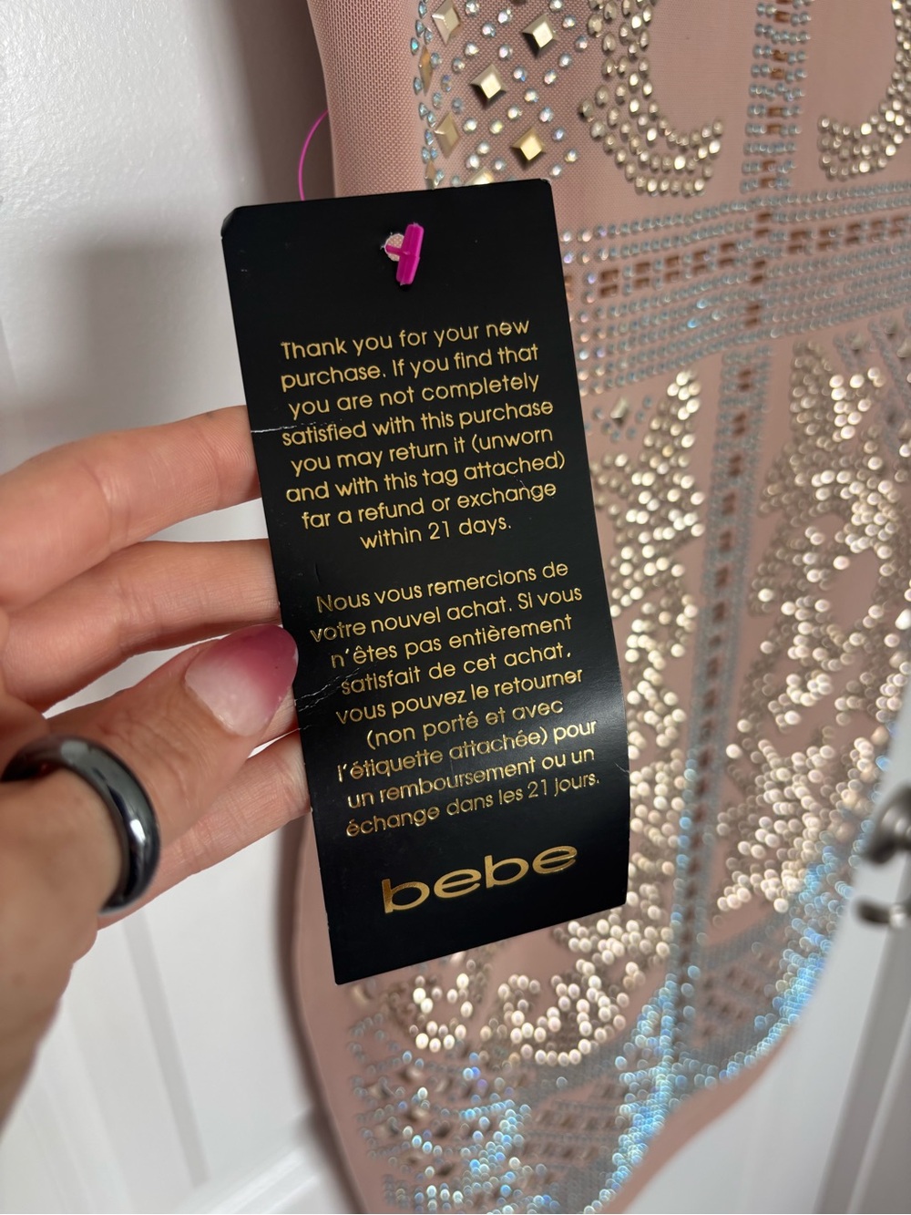 NWT Bebe Nude Studded Bodycon Mini Dress XS Y2K Glam Bandage Rhinestone Clubwear - Picture 13 of 14